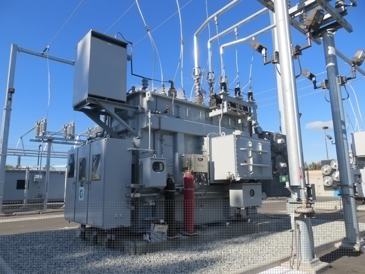 Substation transformer under a clear sky